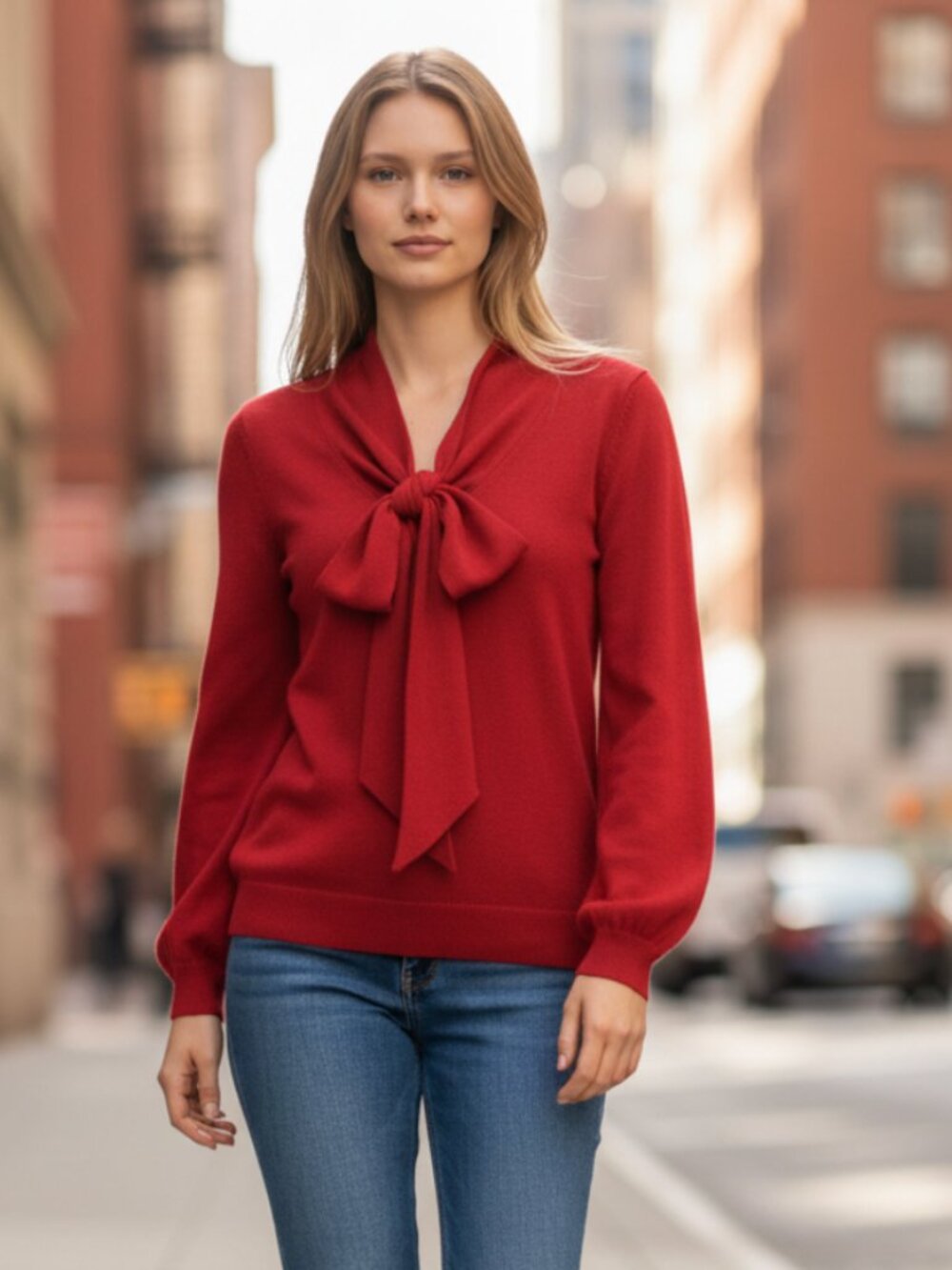 NWOT Chico's Bow-Detailed Sweater Red Cashmere Blend